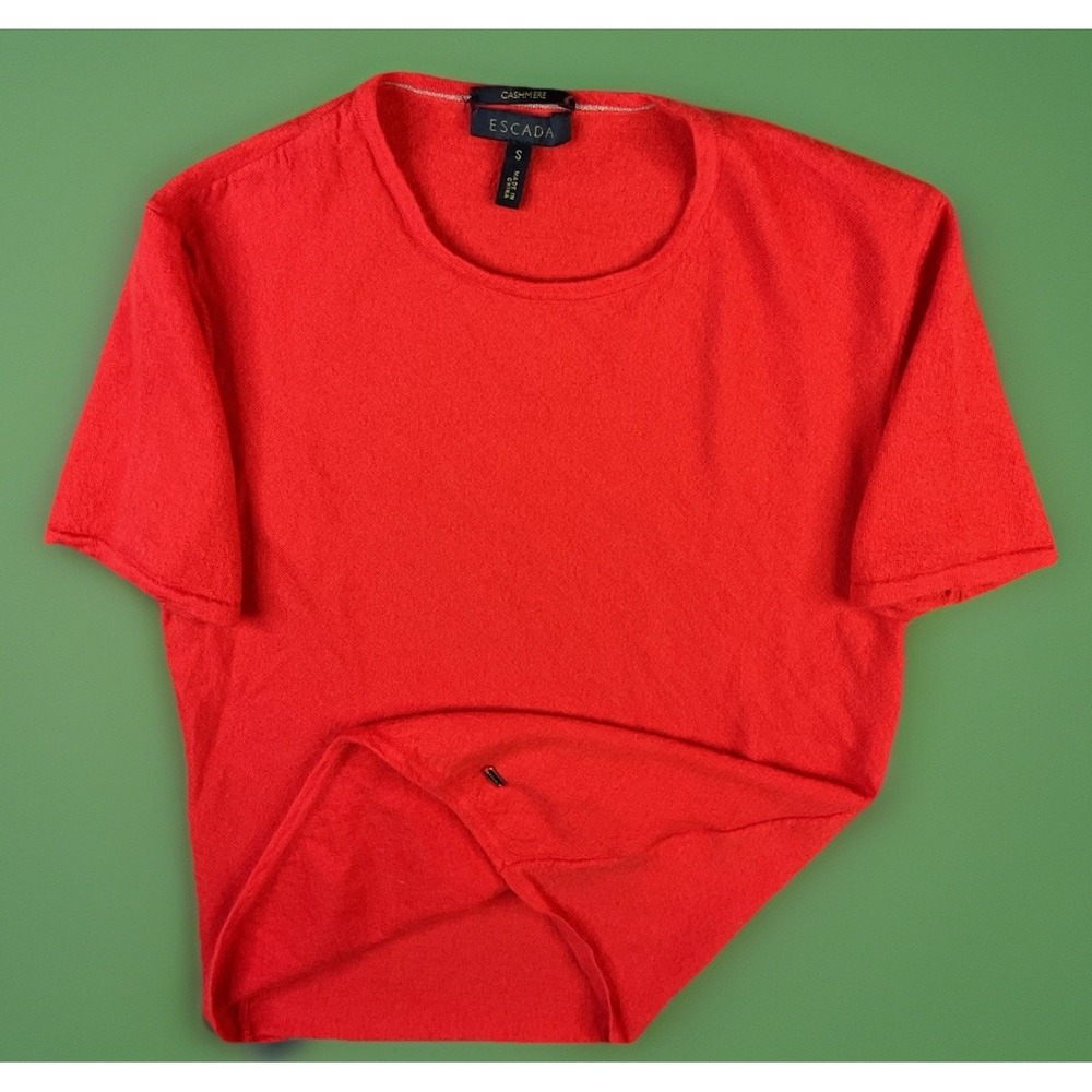 Escada Top 100% Cashmere Knit Short Sleeve Crewneck Shirt In Gladiola Women Sz S